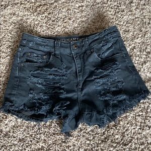 High waisted American Eagle black ripped shorts